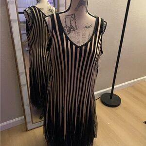 Dancing Queen Black and Gold Tiered Midi Sheath Dress